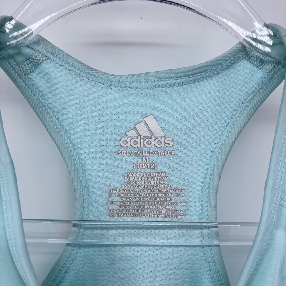 Adidas Racerback Sports Bra Light Blue Logo Activewear Girls Size L - Picture 4 of 4